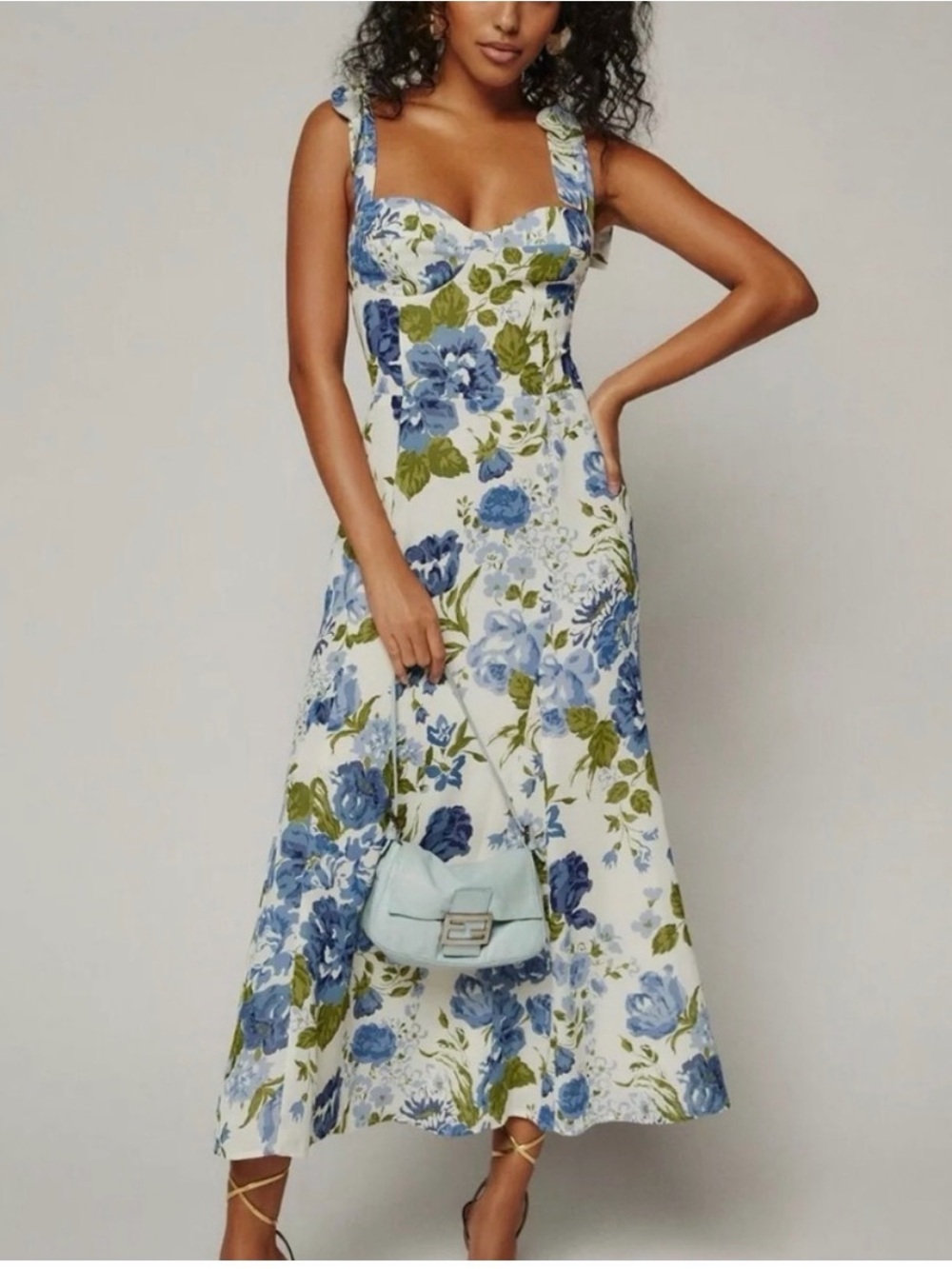 Reformation Floral Blue & Green Midi Dress